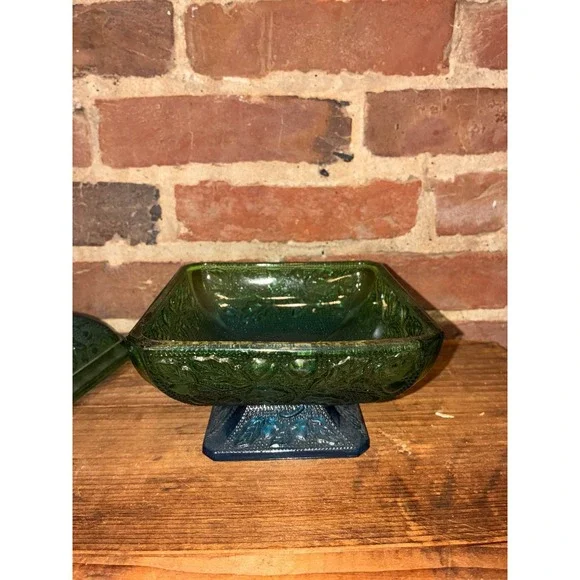 Jeannette Blue Green Glass Footed Candy Dish Grape Leaf - Picture 6 of 9